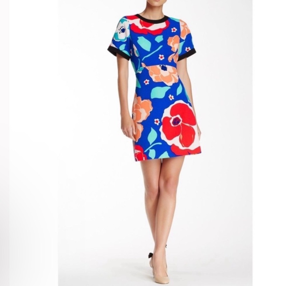 kate spade Blue Floral Mini Dress with Red and Orange Blooms